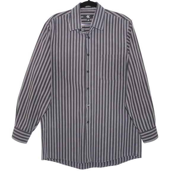 CK Calvin Klein Grey Stripped Button Down Size Medium - Picture 2 of 5